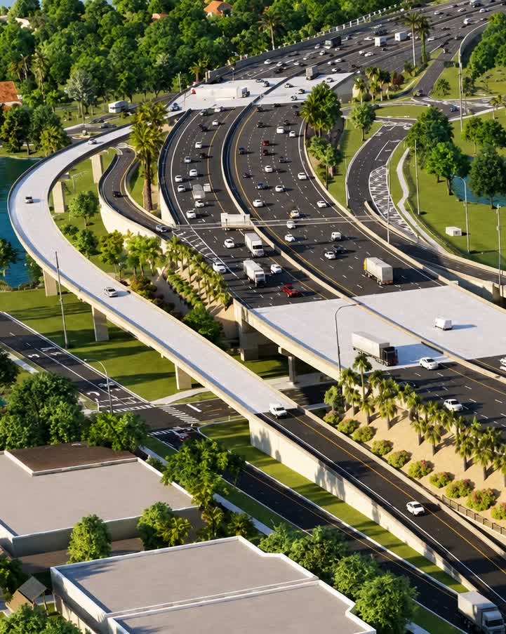Rendering of an urban expressway interchange designed by TLP