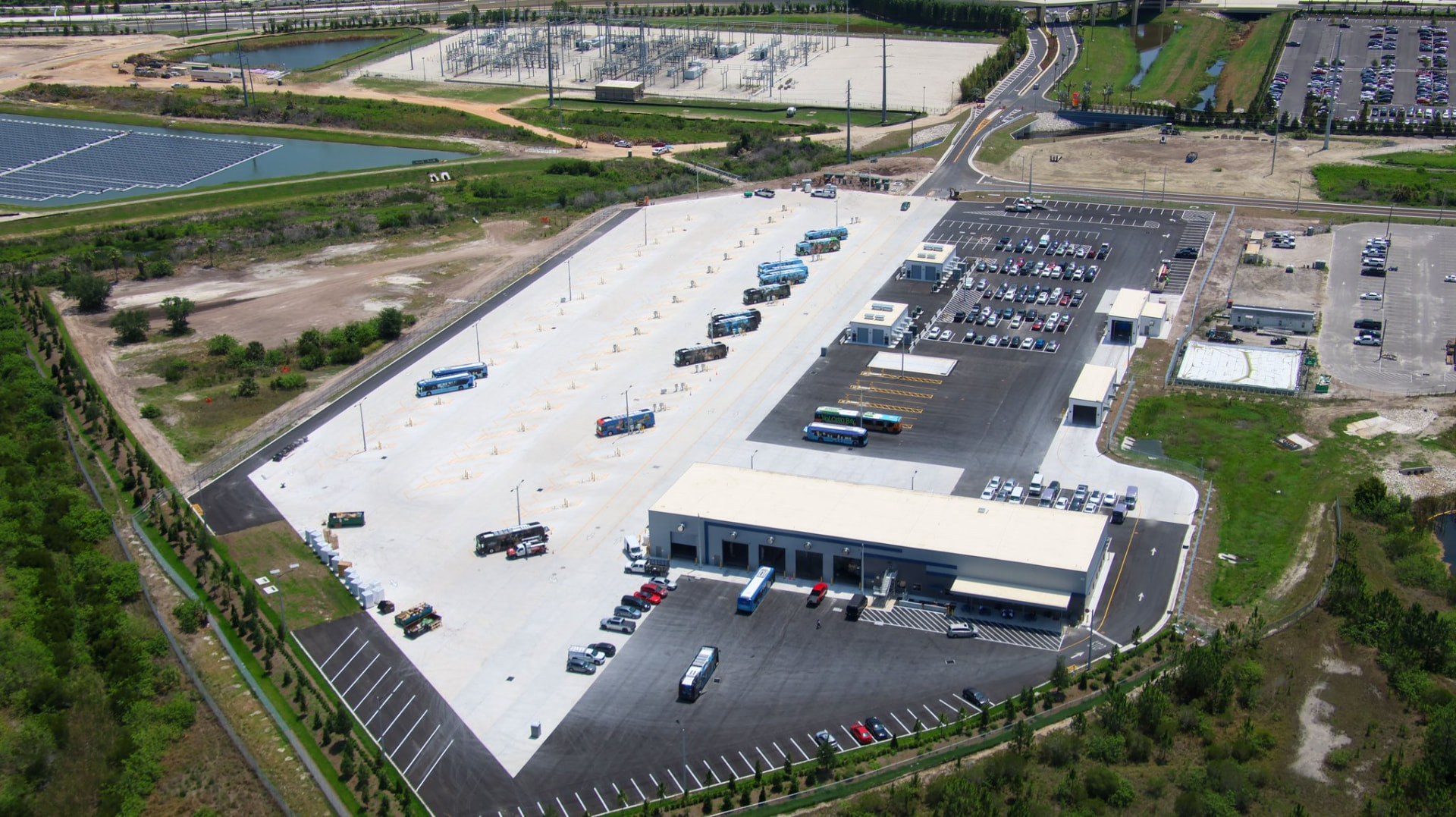 Aerial view of the Universal P917 bus depot site designed by TLP